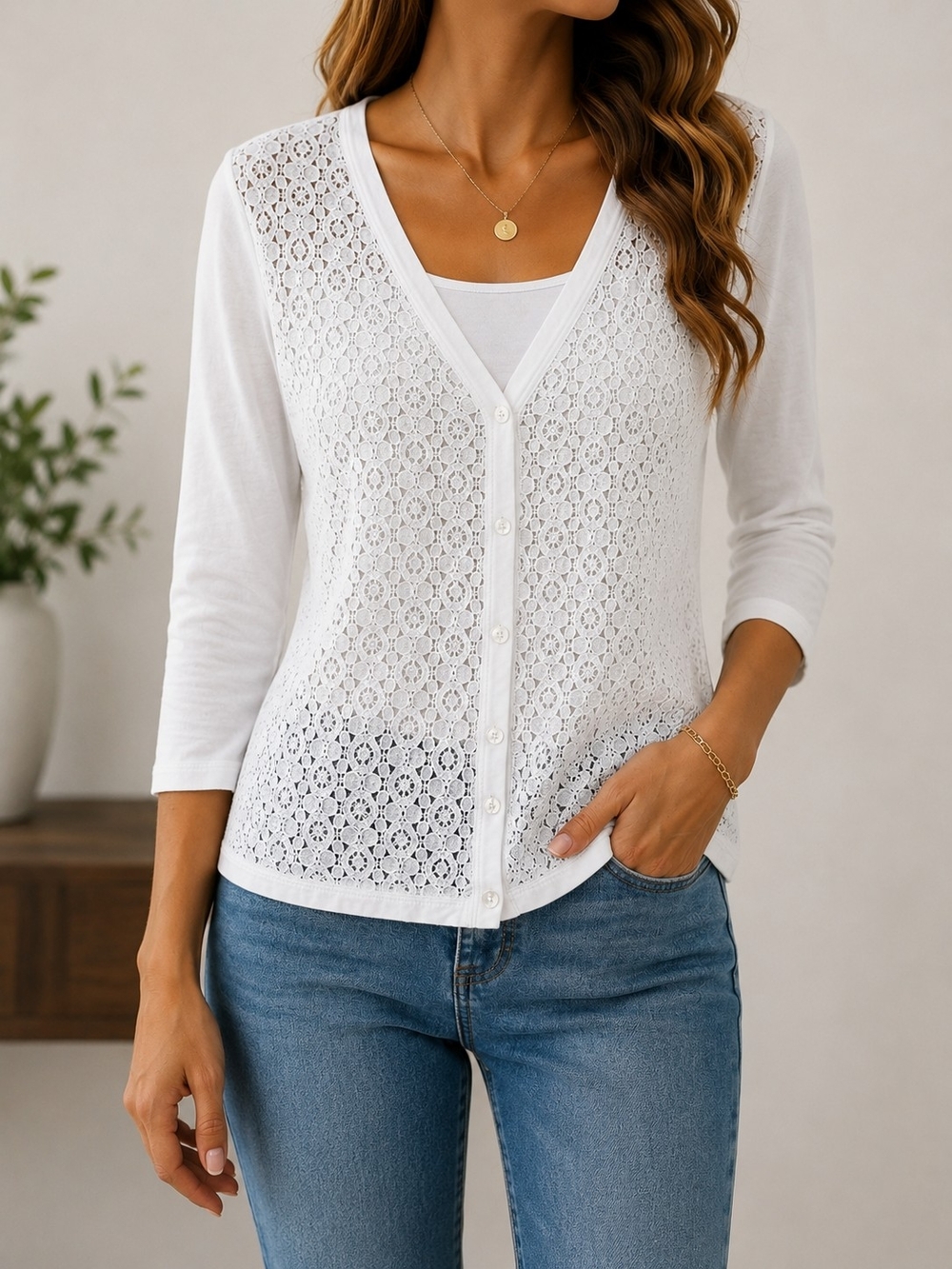NWOT Liz Claiborne White Lace Crochet Cardigan Size L